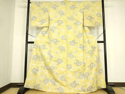 平和屋着物▽上質な紬　単衣　枝花文　正絹　逸品　DABH6118az