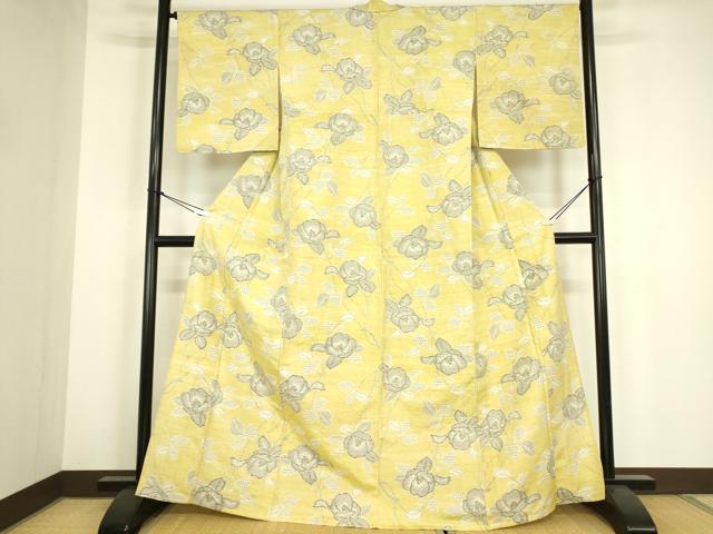 平和屋着物▽上質な紬　単衣　枝花文　正絹　逸品　DABH6118az