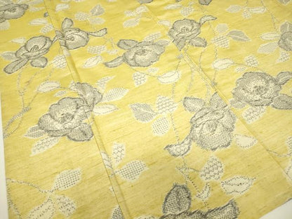 平和屋着物▽上質な紬　単衣　枝花文　正絹　逸品　DABH6118az
