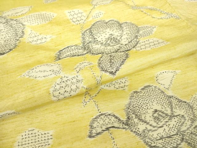 平和屋着物▽上質な紬　単衣　枝花文　正絹　逸品　DABH6118az