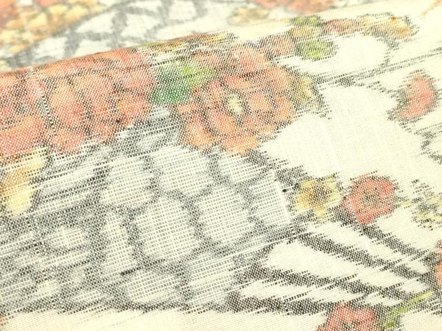 平和屋着物▽上質な紬　単衣　扇面花文　正絹　逸品　DABH6119az