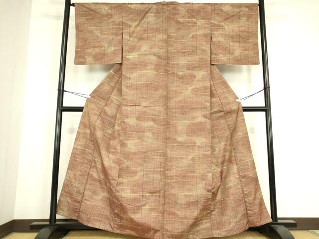 平和屋着物▽上質な紬　単衣　格子　正絹　逸品　DABH6120az