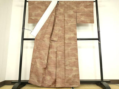 平和屋着物▽上質な紬　単衣　格子　正絹　逸品　DABH6120az