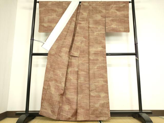 平和屋着物▽上質な紬　単衣　格子　正絹　逸品　DABH6120az