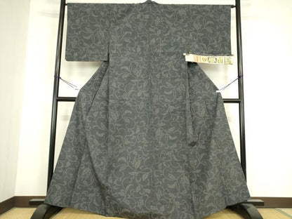 平和屋着物▽結城紬　単衣　葡萄唐草文　80亀甲　証紙付き　正絹　逸品　DABH6122az