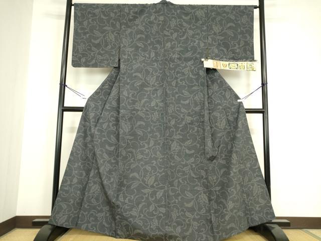 平和屋着物▽結城紬　単衣　葡萄唐草文　80亀甲　証紙付き　正絹　逸品　DABH6122az