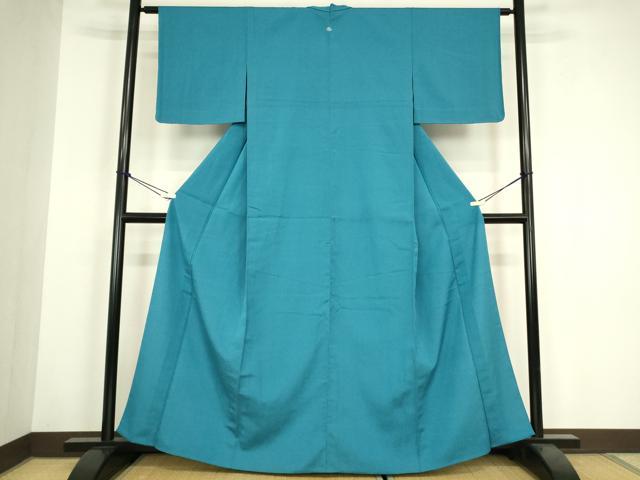 平和屋着物▽上質な色無地　単衣　縹色　お召縮緬　正絹　逸品　DABH6123az
