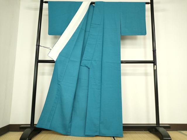 平和屋着物▽上質な色無地　単衣　縹色　お召縮緬　正絹　逸品　DABH6123az