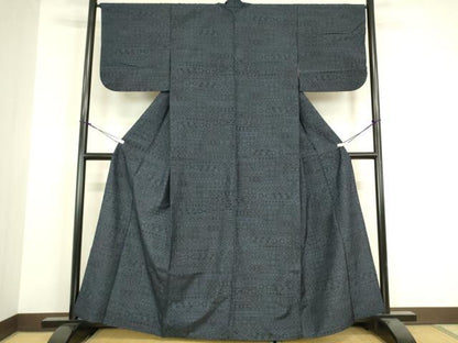平和屋着物▽上質な紬　単衣　幾何学柄　正絹　逸品　DABH6125az