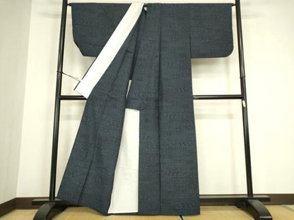 平和屋着物▽上質な紬　単衣　幾何学柄　正絹　逸品　DABH6125az