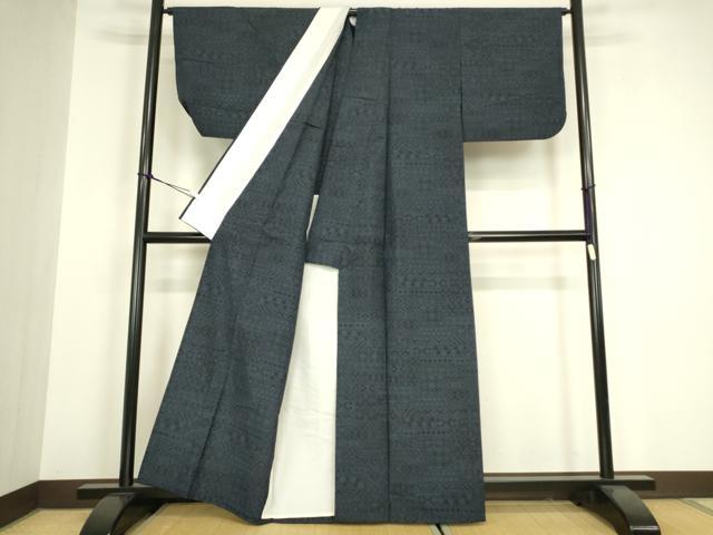 平和屋着物▽上質な紬　単衣　幾何学柄　正絹　逸品　DABH6125az