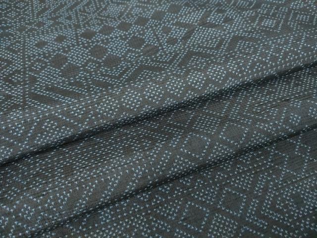 平和屋着物▽上質な紬　単衣　幾何学柄　正絹　逸品　DABH6125az