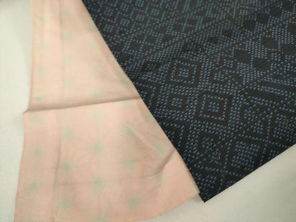 平和屋着物▽上質な紬　単衣　幾何学柄　正絹　逸品　DABH6125az