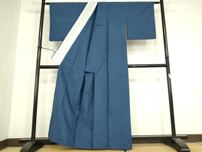 平和屋着物▽上質な紬　単衣　紺瑠璃色　正絹　逸品　DABH6130az