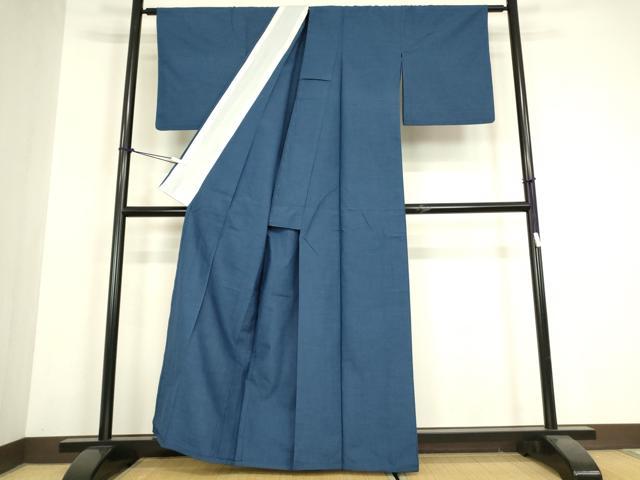 平和屋着物▽上質な紬　単衣　紺瑠璃色　正絹　逸品　DABH6130az