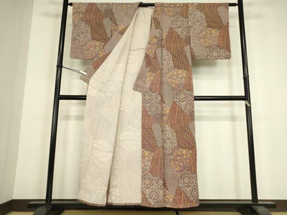 平和屋着物▽上質な小紋　単衣　正倉院切嵌め文様　正絹　逸品　DABH6133az