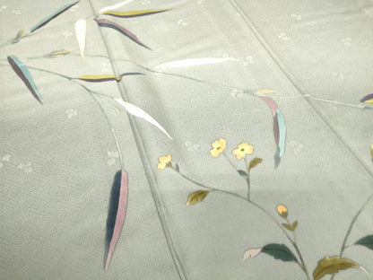 平和屋着物▽訪問着　単衣　草花文　手描き　暈し染め　正絹　逸品　DABH6136az