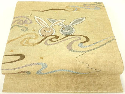 平和屋着物＊夏物　明綴れ　太鼓柄袋帯　兎　金糸　正絹　逸品　DABH6139az