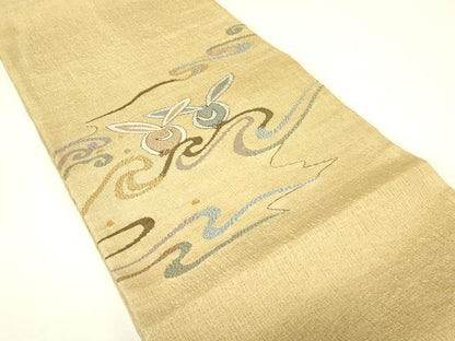 平和屋着物＊夏物　明綴れ　太鼓柄袋帯　兎　金糸　正絹　逸品　DABH6139az