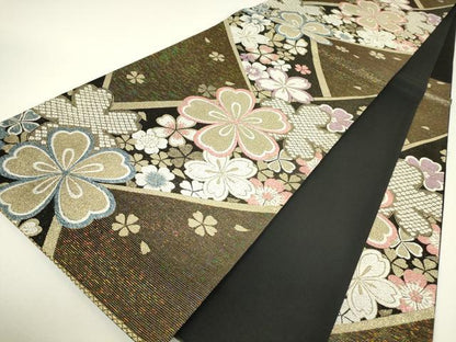 平和屋着物▼六通柄袋帯　舞桜文　金糸　正絹　逸品　DABH6144az