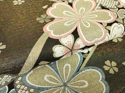 平和屋着物▼六通柄袋帯　舞桜文　金糸　正絹　逸品　DABH6144az