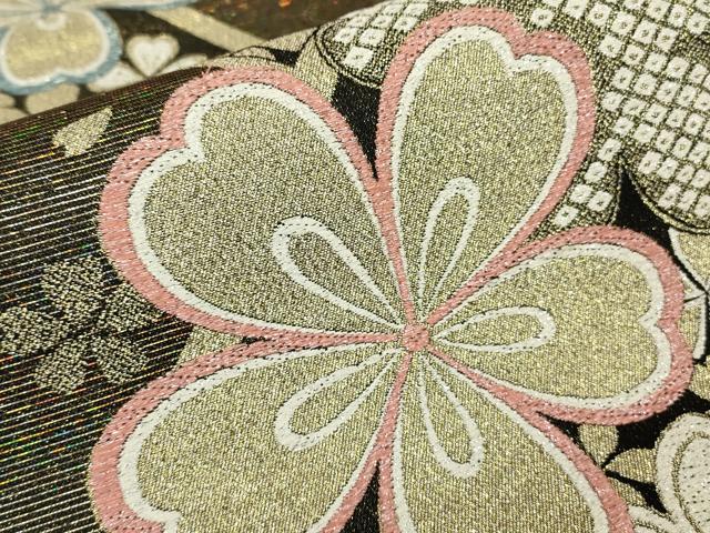 平和屋着物▼六通柄袋帯　舞桜文　金糸　正絹　逸品　DABH6144az