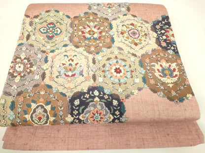 平和屋着物●中国三大刺繍　相良刺繍　総刺繍　太鼓柄袋帯　紬地　正倉院花文　金糸　正絹　逸品　DABH6156az