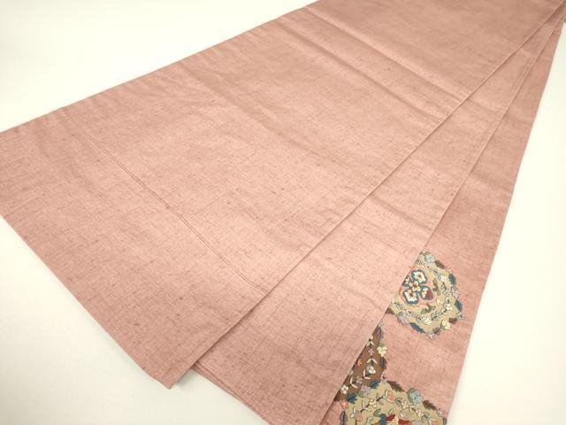 平和屋着物●中国三大刺繍　相良刺繍　総刺繍　太鼓柄袋帯　紬地　正倉院花文　金糸　正絹　逸品　DABH6156az