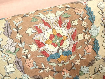 平和屋着物●中国三大刺繍　相良刺繍　総刺繍　太鼓柄袋帯　紬地　正倉院花文　金糸　正絹　逸品　DABH6156az