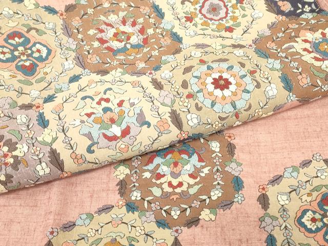 平和屋着物●中国三大刺繍　相良刺繍　総刺繍　太鼓柄袋帯　紬地　正倉院花文　金糸　正絹　逸品　DABH6156az