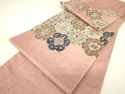 平和屋着物●中国三大刺繍　相良刺繍　総刺繍　太鼓柄袋帯　紬地　正倉院花文　金糸　正絹　逸品　DABH6156az