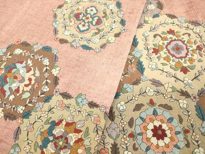 平和屋着物●中国三大刺繍　相良刺繍　総刺繍　太鼓柄袋帯　紬地　正倉院花文　金糸　正絹　逸品　DABH6156az