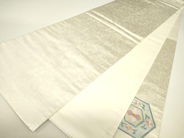 平和屋着物▼太鼓柄袋帯　駒刺繍　亀甲花文　金銀糸　引箔　正絹　逸品　DABH6173az