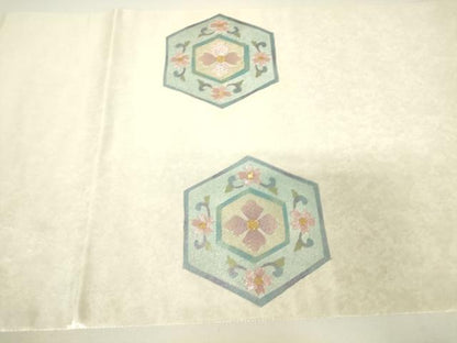平和屋着物▼太鼓柄袋帯　駒刺繍　亀甲花文　金銀糸　引箔　正絹　逸品　DABH6173az