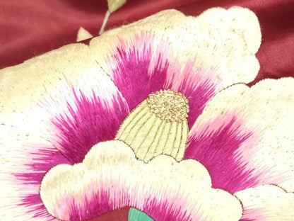 平和屋着物●アンティーク　大正ロマン　中国三大刺繍　相良刺繍　九寸名古屋帯　総手刺繍　草花文　金糸　正絹　逸品　DABH6174az