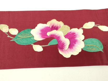 平和屋着物●アンティーク　大正ロマン　中国三大刺繍　相良刺繍　九寸名古屋帯　総手刺繍　草花文　金糸　正絹　逸品　DABH6174az