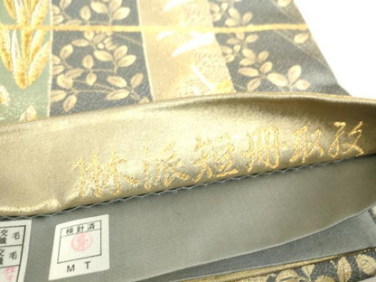 平和屋着物▼六通柄袋帯　琳派短冊取紋　金銀糸　正絹　逸品　DABH6177az
