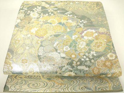 平和屋着物▼六通柄袋帯　地紙花文　金銀糸　正絹　逸品　DABH6178az