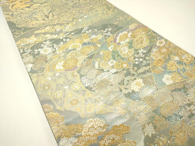 平和屋着物▼六通柄袋帯　地紙花文　金銀糸　正絹　逸品　DABH6178az