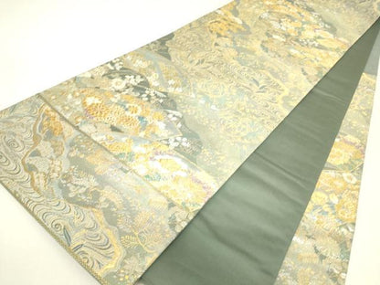 平和屋着物▼六通柄袋帯　地紙花文　金銀糸　正絹　逸品　DABH6178az