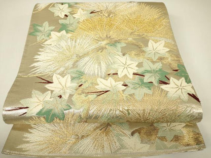 平和屋着物▼六通柄袋帯　楓に松　金銀糸　正絹　逸品　DABH6205az