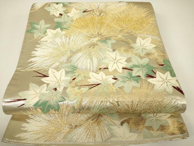 平和屋着物▼六通柄袋帯　楓に松　金銀糸　正絹　逸品　DABH6205az