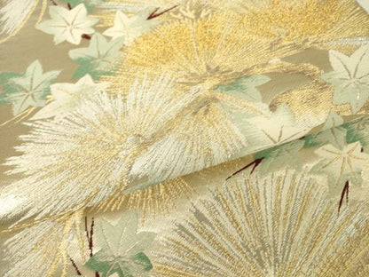 平和屋着物▼六通柄袋帯　楓に松　金銀糸　正絹　逸品　DABH6205az
