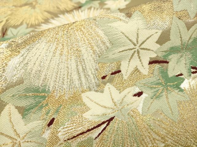 平和屋着物▼六通柄袋帯　楓に松　金銀糸　正絹　逸品　DABH6205az