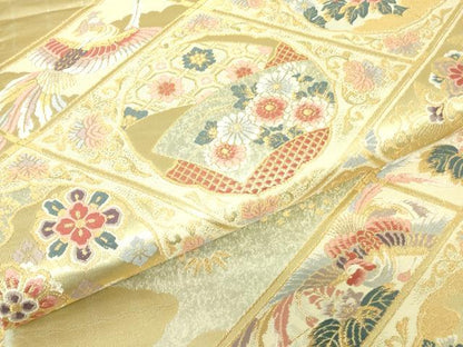 平和屋着物▼六通柄袋帯　天井格子王朝文　金糸　正絹　逸品　DABH6241az