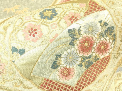 平和屋着物▼六通柄袋帯　天井格子王朝文　金糸　正絹　逸品　DABH6241az