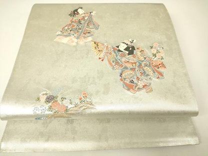平和屋着物▼太鼓柄袋帯　童子遊び　金糸　引箔　正絹　逸品　DABH6263az