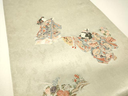 平和屋着物▼太鼓柄袋帯　童子遊び　金糸　引箔　正絹　逸品　DABH6263az