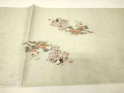 平和屋着物▼太鼓柄袋帯　童子遊び　金糸　引箔　正絹　逸品　DABH6263az