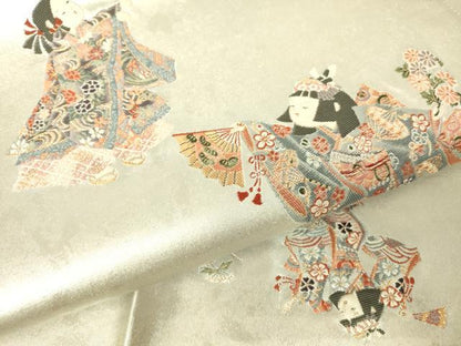 平和屋着物▼太鼓柄袋帯　童子遊び　金糸　引箔　正絹　逸品　DABH6263az